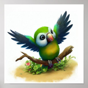 A Digital Painting of a Cute Masked Shining Parrot Poster