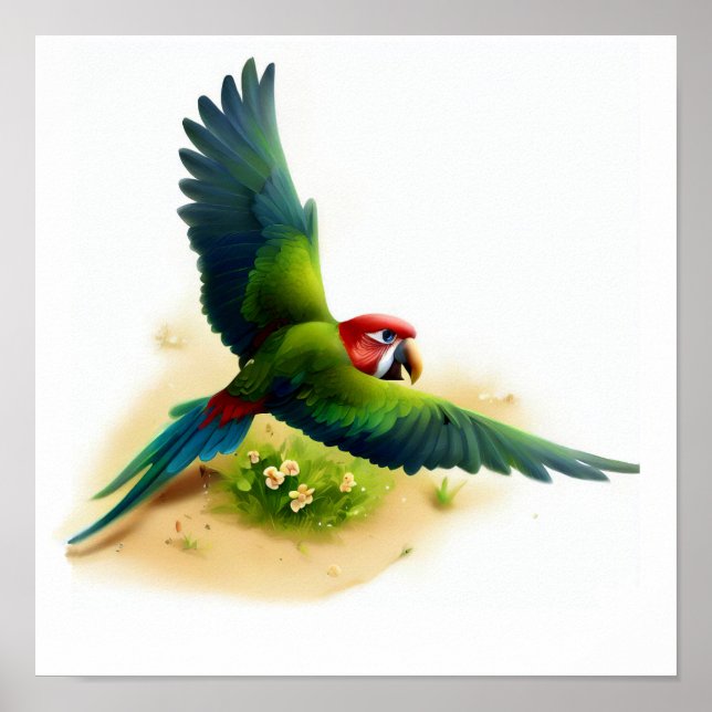 A Digital Painting of a Cute Military Macaw Poster (Front)
