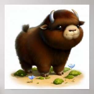 A Digital Painting of a Cute Musk Ox Poster