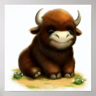 A Digital Painting of a Cute Musk Ox Poster