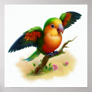 A Digital Painting of a Cute Orange-Bellied Parrot Poster