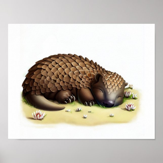 A Digital Painting of a Cute Young Indian Pangolin Poster (Front)