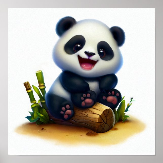 A Digital Painting of a Cute Young Panda Poster (Front)