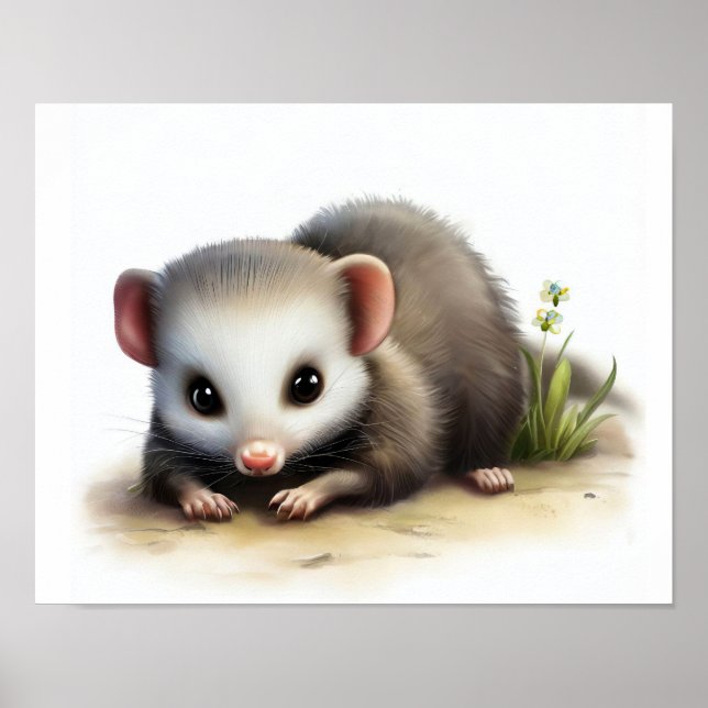 A Digital Painting of a North American Opossum Poster (Front)