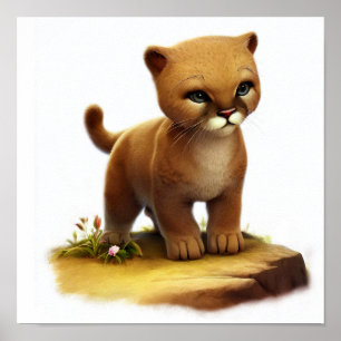 A Digital Painting of a Young Cute Puma Poster