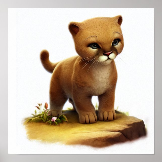 A Digital Painting of a Young Cute Puma Poster (Front)