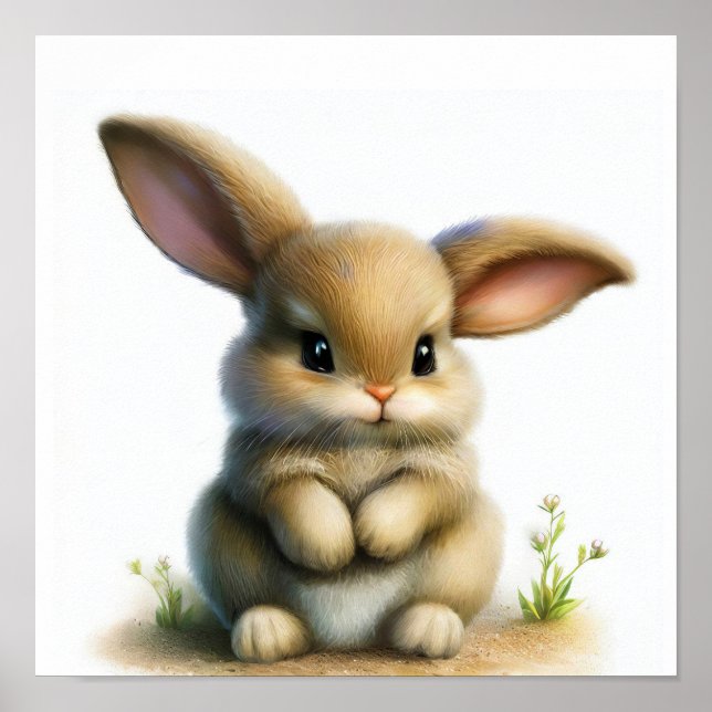 A Digital Painting of a Young Cute Rabbit Poster (Front)