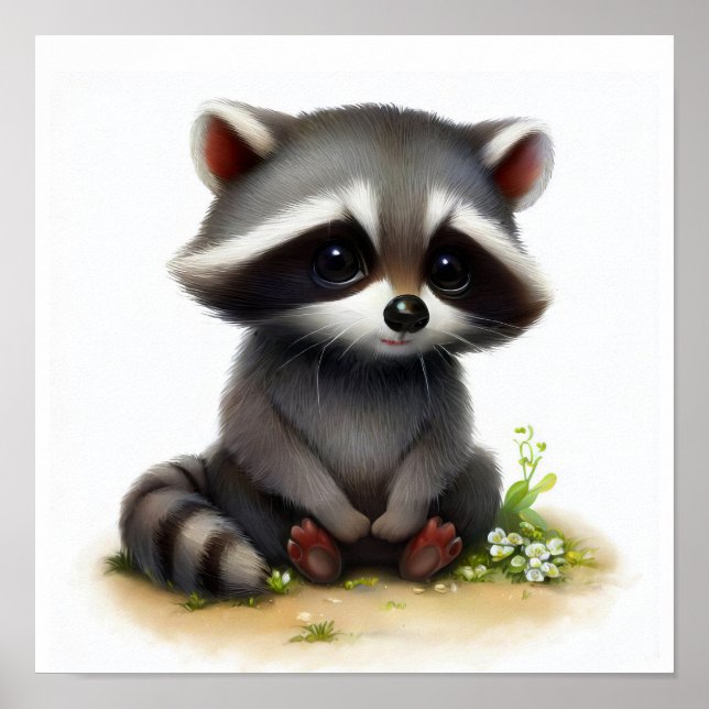 A Digital Painting of a Young Cute Racoon Poster (Front)