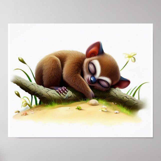 A Digital Painting of a Young Cute Tarsier Poster (Front)