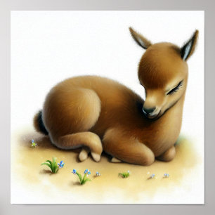 A Digital Painting of a Young Cute Vicuna Poster