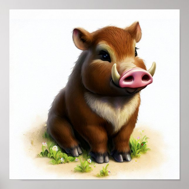 A Digital Painting of a Young Cute Warthog Poster (Front)