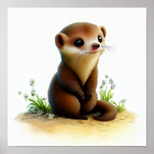 A Digital Painting of a Young Cute Weasel Poster