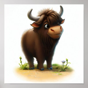 A Digital Painting of a Young Cute Wildebeest Poster