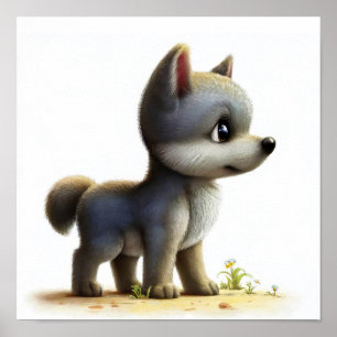 A Digital Painting of a Young Cute Wolf Poster