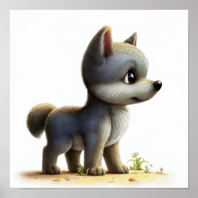 A Digital Painting of a Young Cute Wolf Poster (Front)