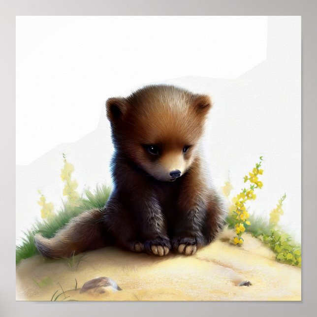 A Digital Painting of a Young Cute Wolverine Poster (Front)