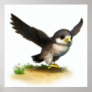 A Digital Painting of a Young Peregrine Falcon Poster