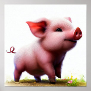 A Digital Painting of a Young Pig Poster