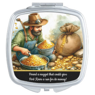 A diligent miner panning for gold by the riverbank compact mirror