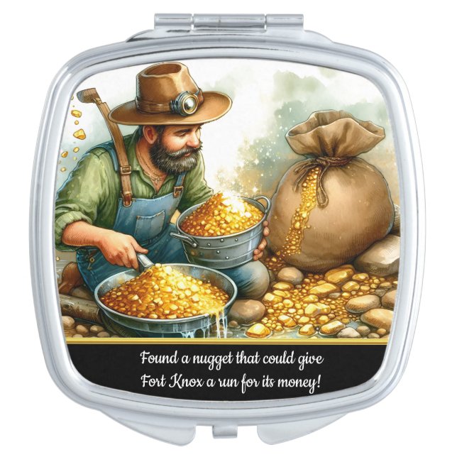 A diligent miner panning for gold by the riverbank compact mirror (Front)