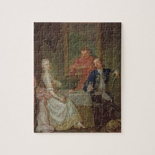 A Dinner Conversation (A Man and Woman Drinking at Jigsaw Puzzle (Vertical)