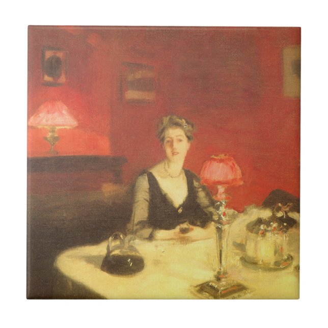 A Dinner Table at Night by John Singer Sargent Ceramic Tile (Front)