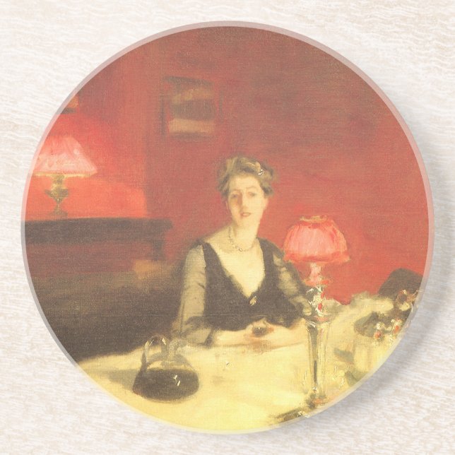 A Dinner Table at Night by John Singer Sargent Drink Coaster (Front)