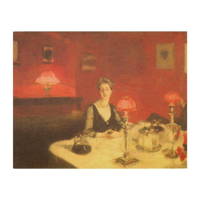 A Dinner Table at Night by John Singer Sargent Wood Wall Art (Front)