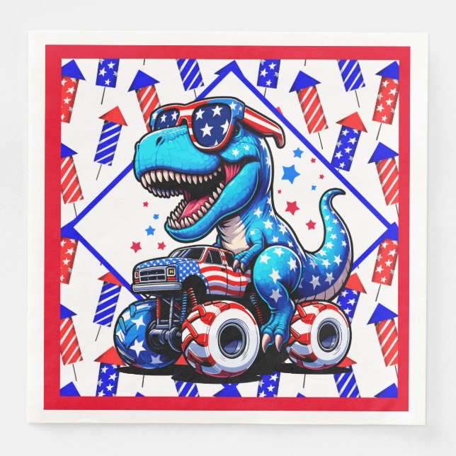 A Dino Fourth Of July  Paper Dinner Napkins (Front)