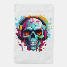 A DJ POP ART SKULL Garden Flag