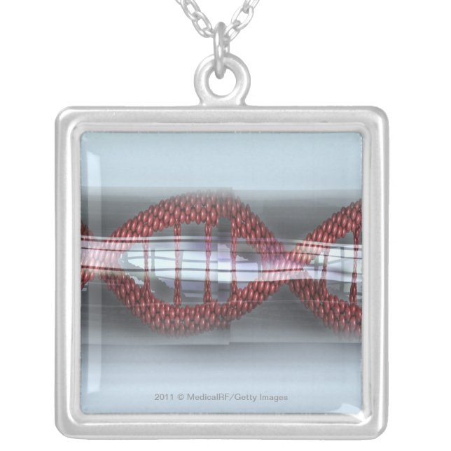 A DNA strand in a capsule Silver Plated Necklace (Front)