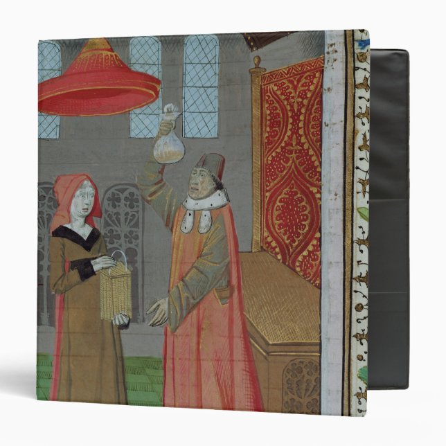 A doctor examining St. Elizabeth's urine Binder (Front/Inside)