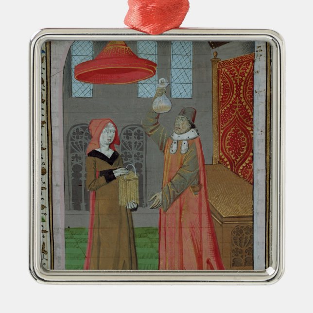 A doctor examining St. Elizabeth's urine Metal Ornament (Front)