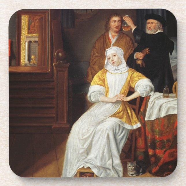A Doctor Visiting a Young Lady in a Bedroom (oil o Beverage Coaster (Front)