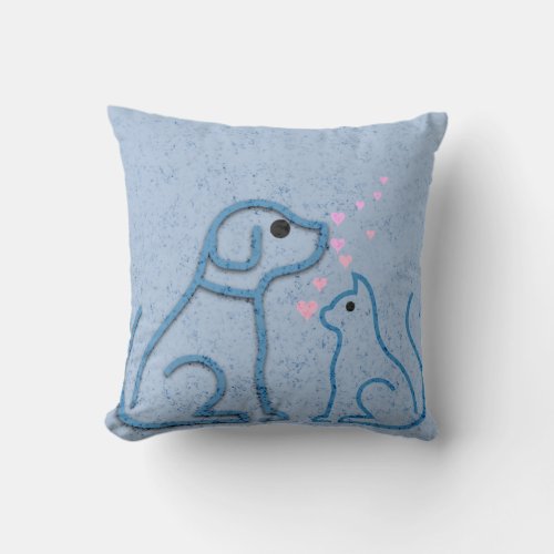 A dog and cat love moment throw pillow