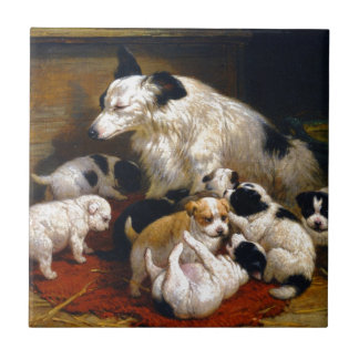 A dog and her puppies ceramic tile