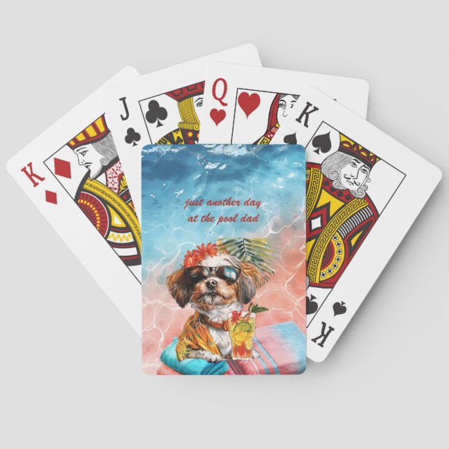A Dog Day at the Pool Father's Day  Poker Cards (Back)