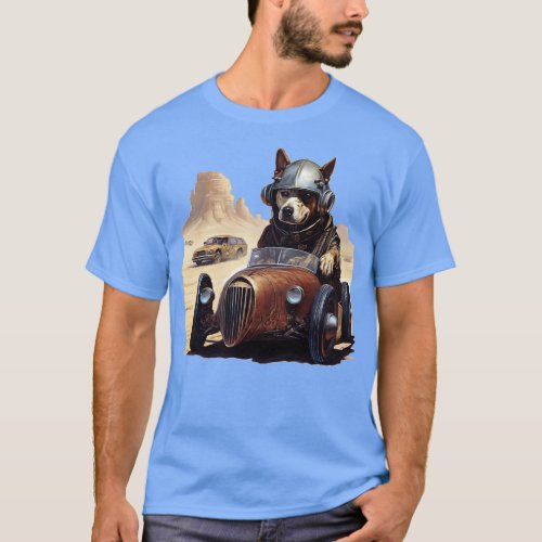 a Dog racing a across the desert T_Shirt