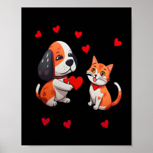 A Dog That Offers A Red Heart For Me A Cat On A Va Poster