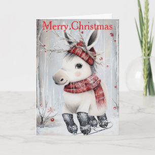 A Donkey Ice Skating Holiday Card
