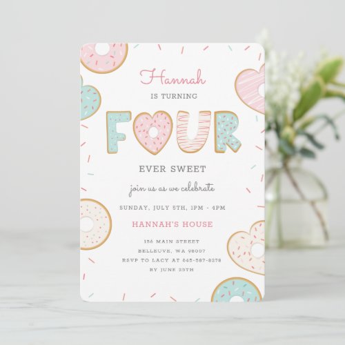 A Donut four_ever Birthday party invitation pink