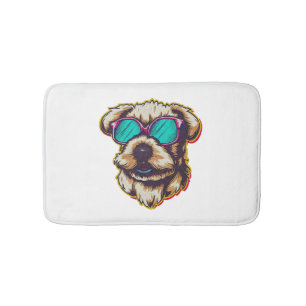 A DORABLE D O G WITH SUN GLASSES  BATH MAT