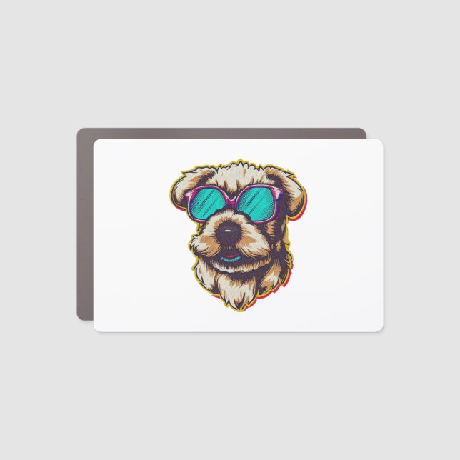 A DORABLE D O G WITH SUN GLASSES  CAR MAGNET (Front)