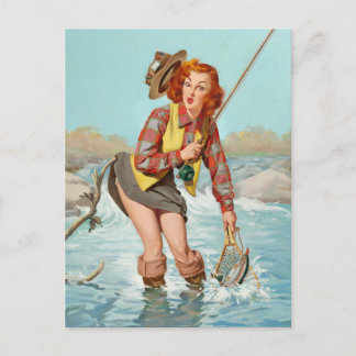 A Double Catch Pinup Girl Art Postcard