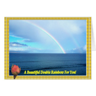 A Double Rainbow Over The Ocean Framed With a Rose Cards