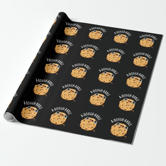 A-dough-rable Funny Cookie Pun Dark BG Wrapping Paper (Unrolled)