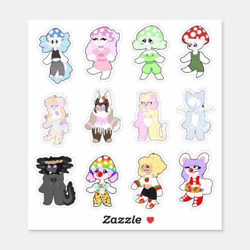 A Dozen Adorable Characters Stickers