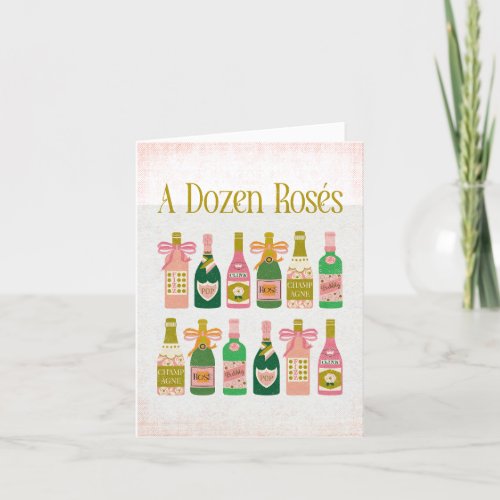 A Dozen Ross Pink Champagne Bottles Wine Bar  Holiday Card