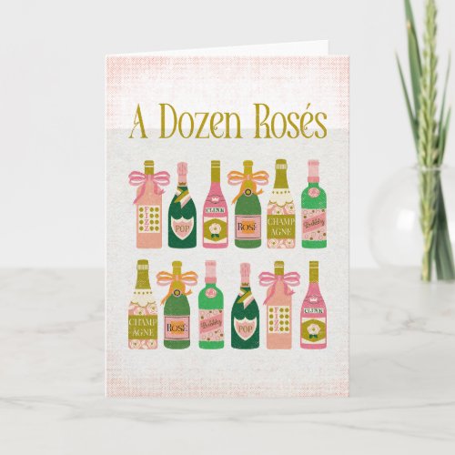 A Dozen Ross Pink Champagne Bottles Wine Bar  Note Card