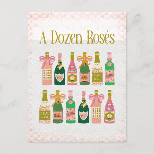 A Dozen Ross Pink Champagne Bottles Wine Bar  Postcard